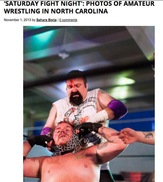 For Feature Shoot, Aaron Canipe: http://www.featureshoot.com/2013/11/saturday-fight-night-photos-of-amateur-wrestling-in-north-carolina/